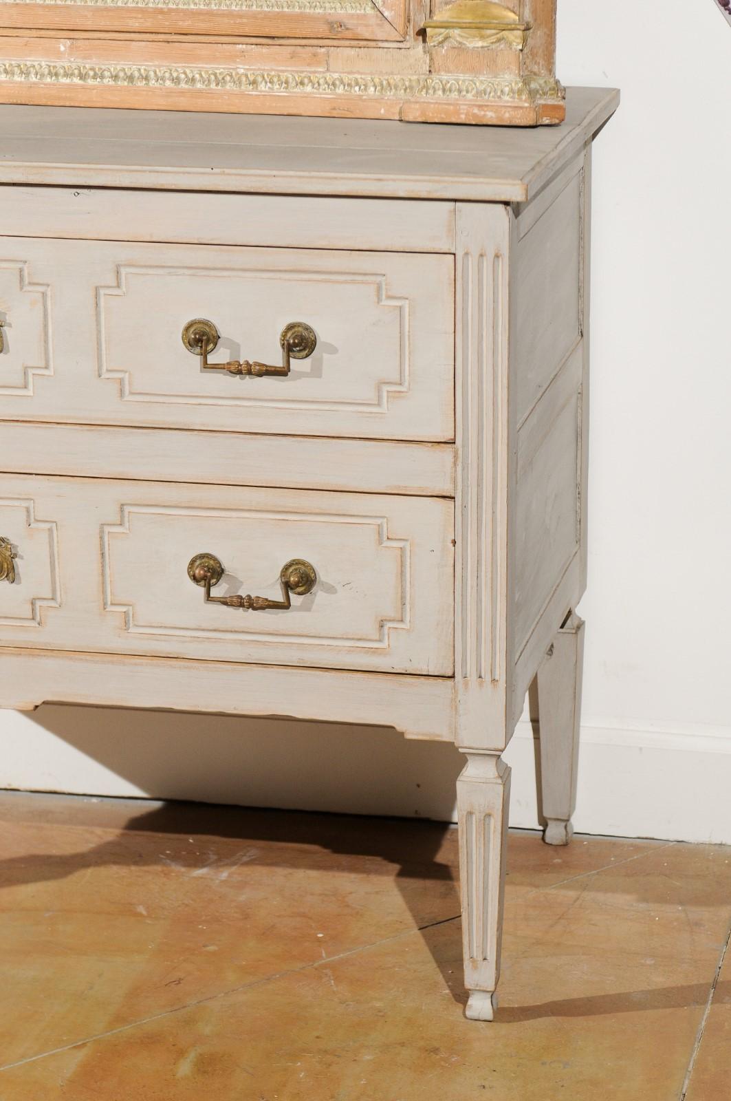 French Louis XVI 18th Century Painted Two-Drawer Commode with Fluted Accents For Sale 2