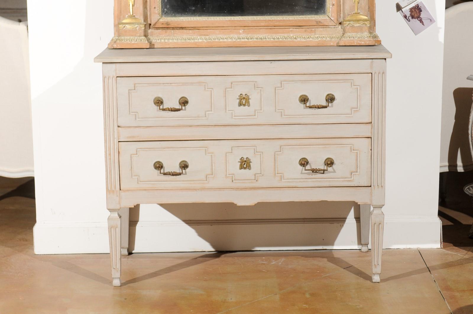 French Louis XVI 18th Century Painted Two-Drawer Commode with Fluted Accents For Sale 4