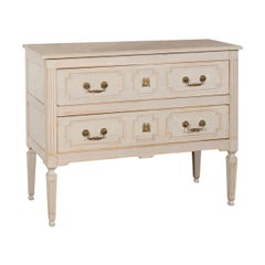 French Louis XVI 18th Century Painted Two-Drawer Commode with Fluted Accents