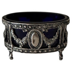Französischer Louis XVI Salzstreuer aus Silbermetall und blauem Kobaltglas aus dem 18.