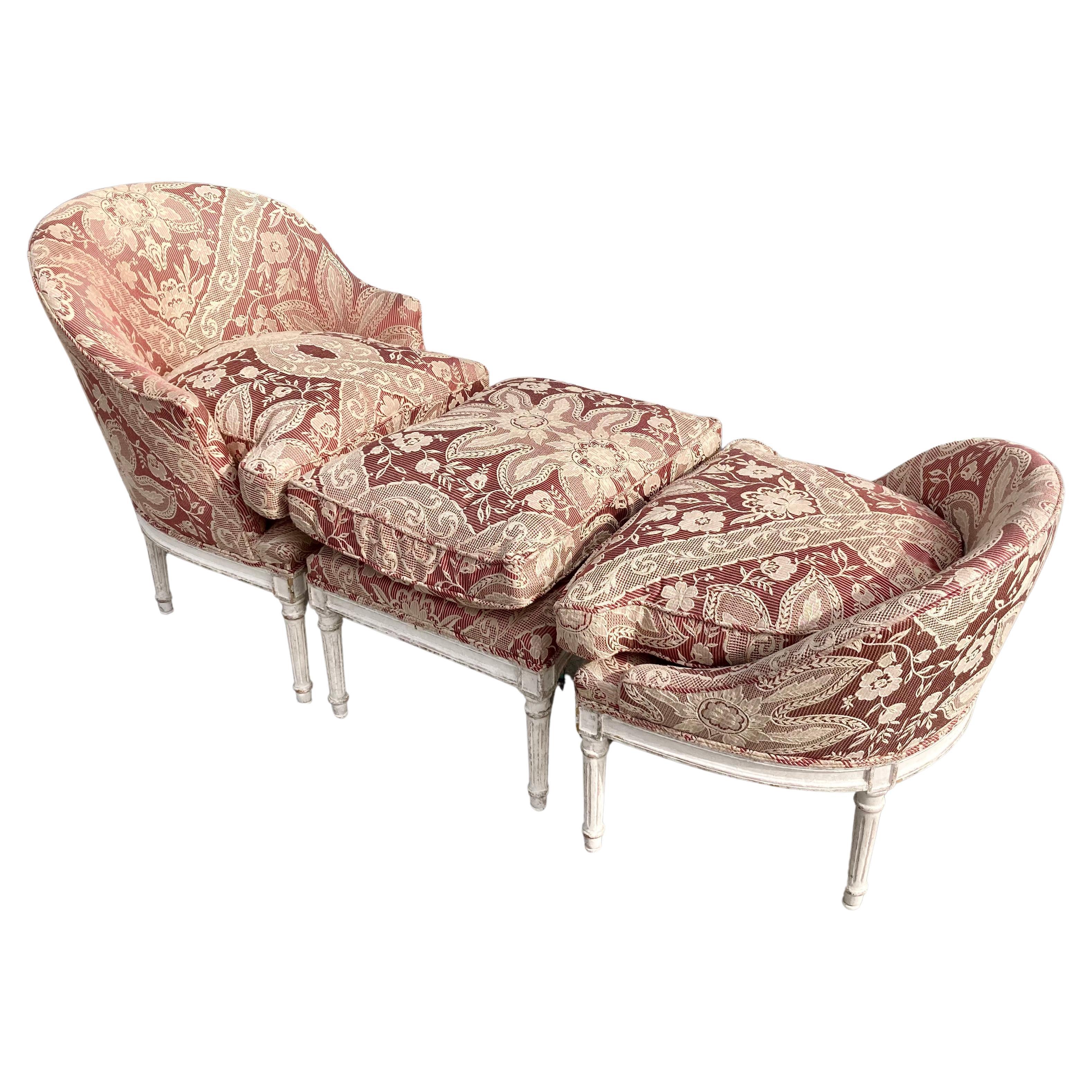  Französisch Louis XVI 3-Piece Duchesse Brisée Lounge Stuhl im Angebot