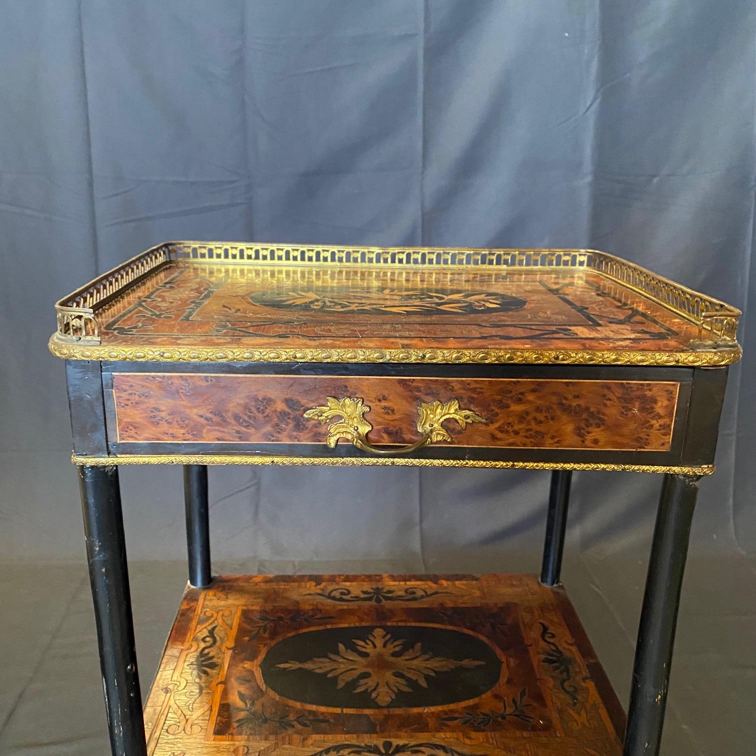 French Louis XVI 3 Tier Marquetry Inlaid Etagere Side Table For Sale 5