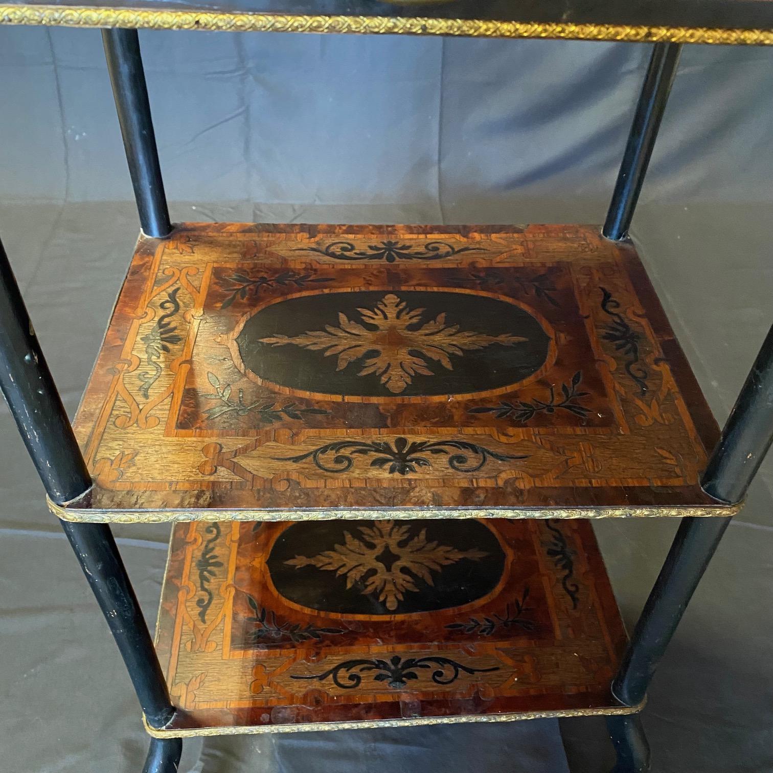 French Louis XVI 3 Tier Marquetry Inlaid Etagere Side Table For Sale 6