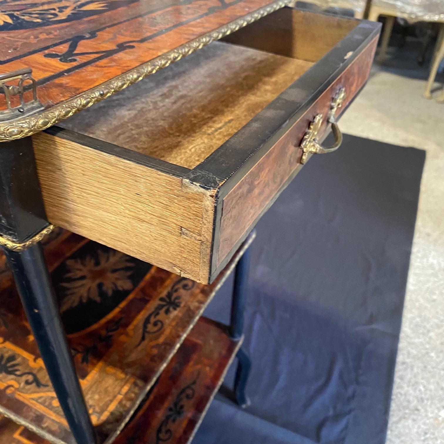 19th Century French Louis XVI 3 Tier Marquetry Inlaid Etagere Side Table For Sale