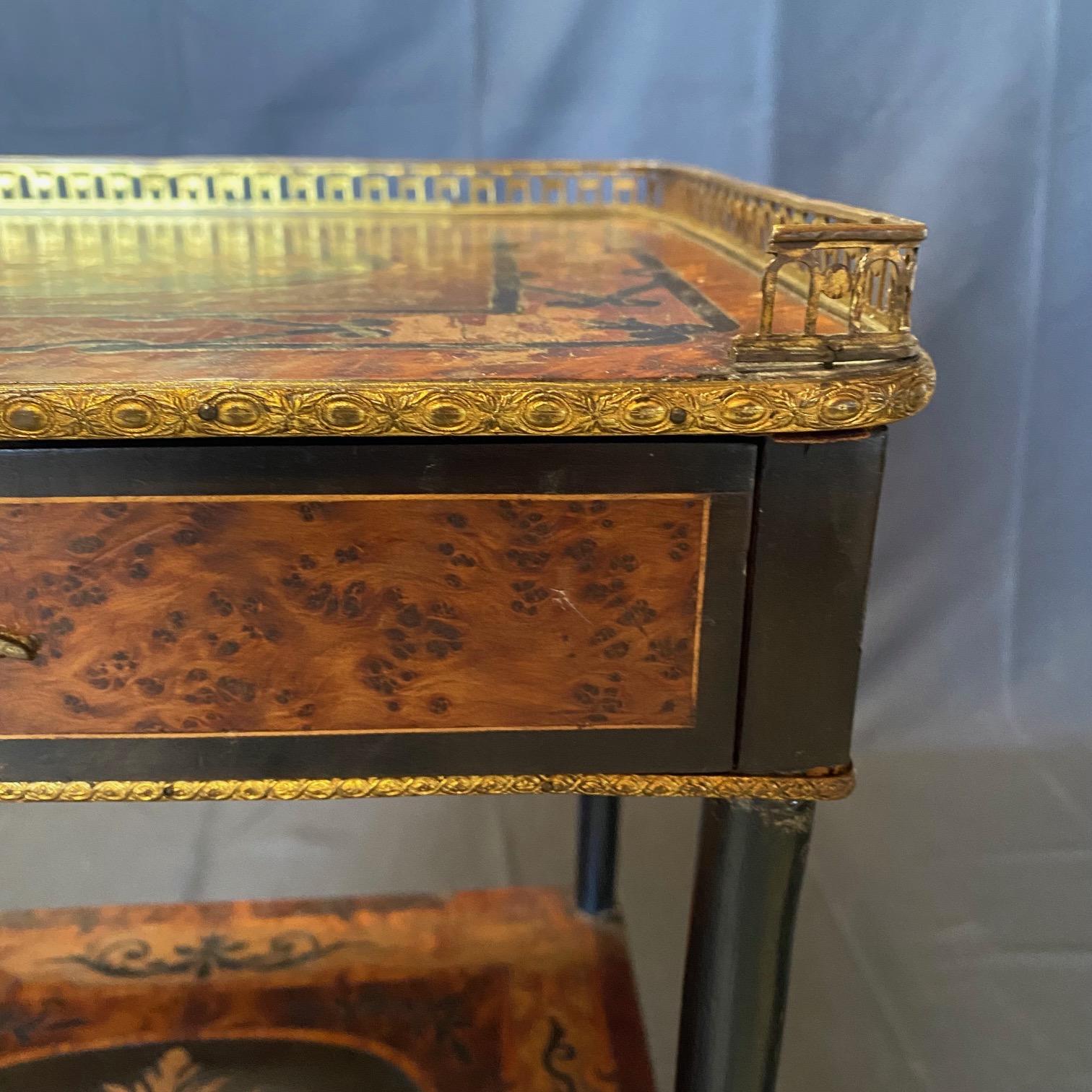 French Louis XVI 3 Tier Marquetry Inlaid Etagere Side Table For Sale 4