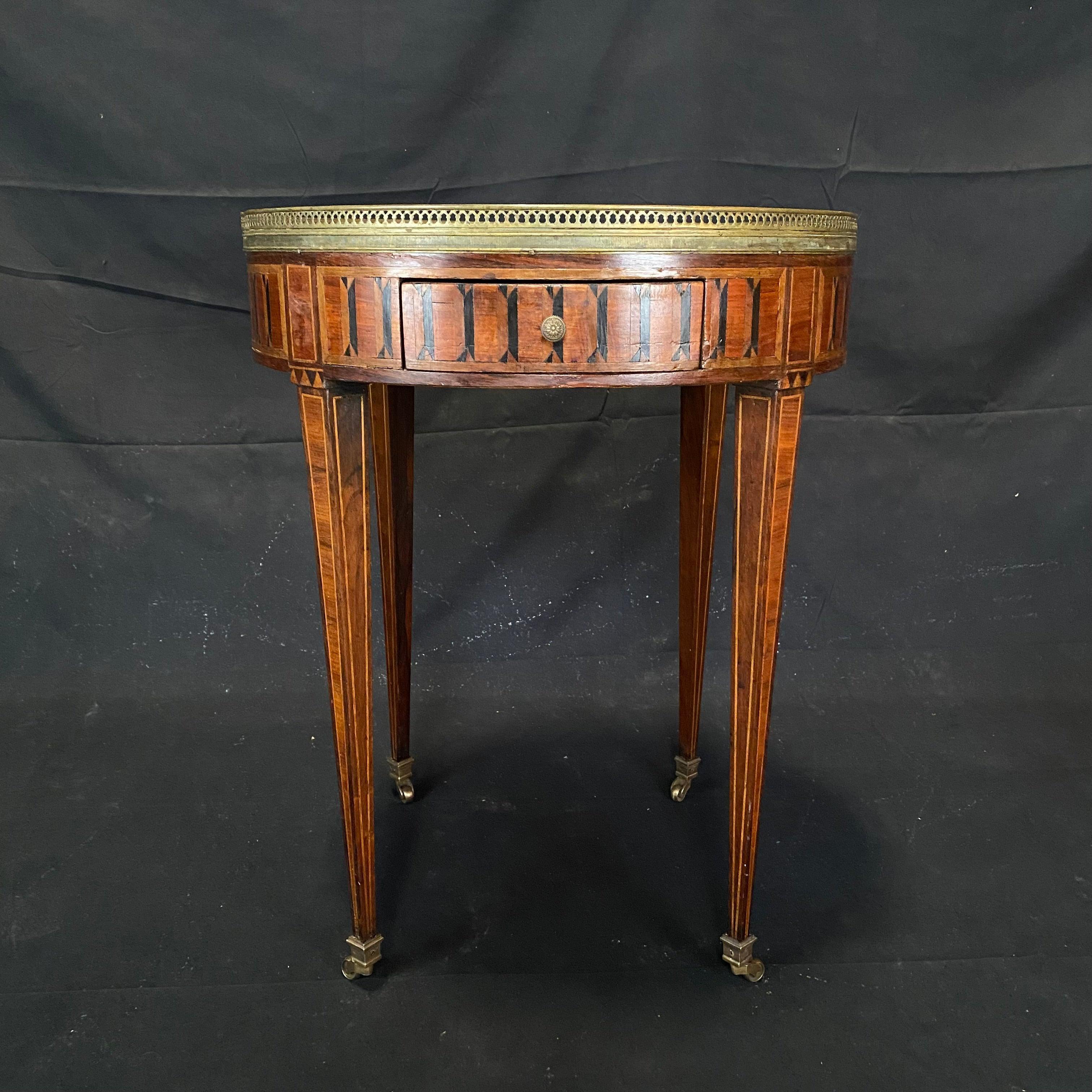 French Louis XVI Antique Marble Top Bouilette Marquetry Table For Sale 8