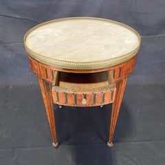 French Louis XVI Antique Marble Top Bouilette Marquetry Table