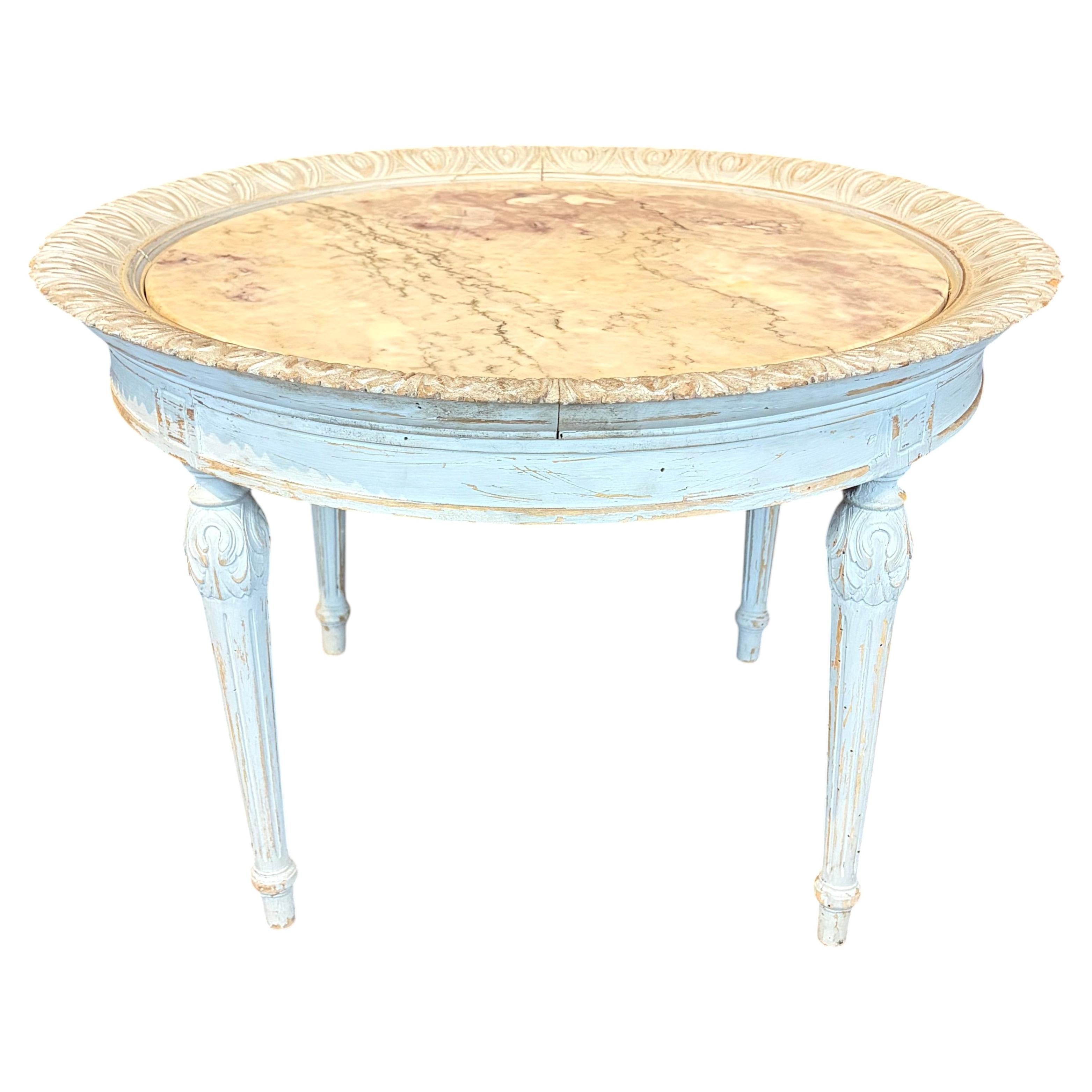 Mesa de centro o de centro con tablero de mármol pintado antiguo Luis XVI francés