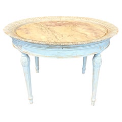 French Louis XVI Antique Painted Marble Top Coffee Table or Accent Table