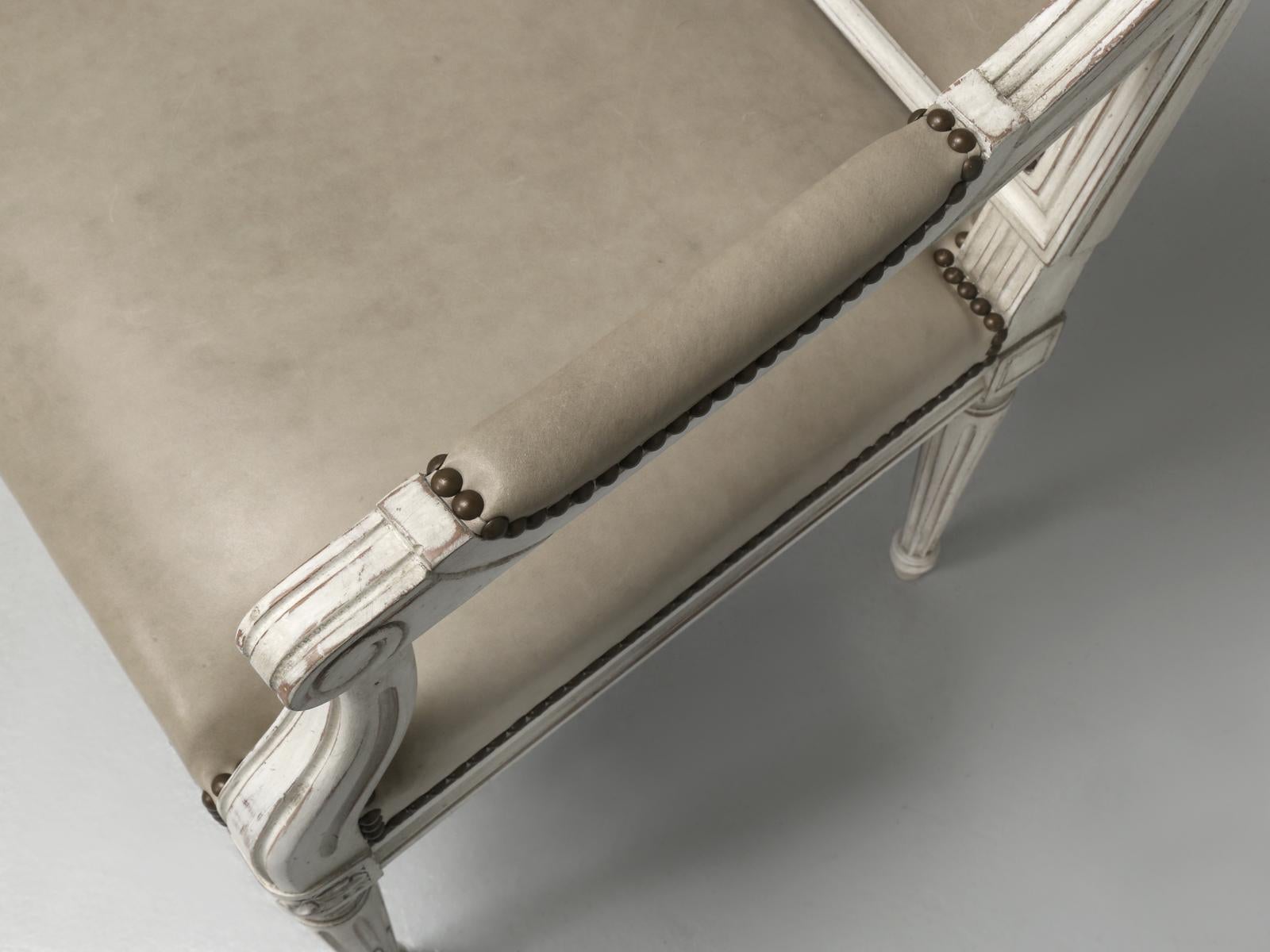 Contemporary French Louis XVI Armchairs Hand-Made in France Finishing, Upholstery in Chicago For Sale