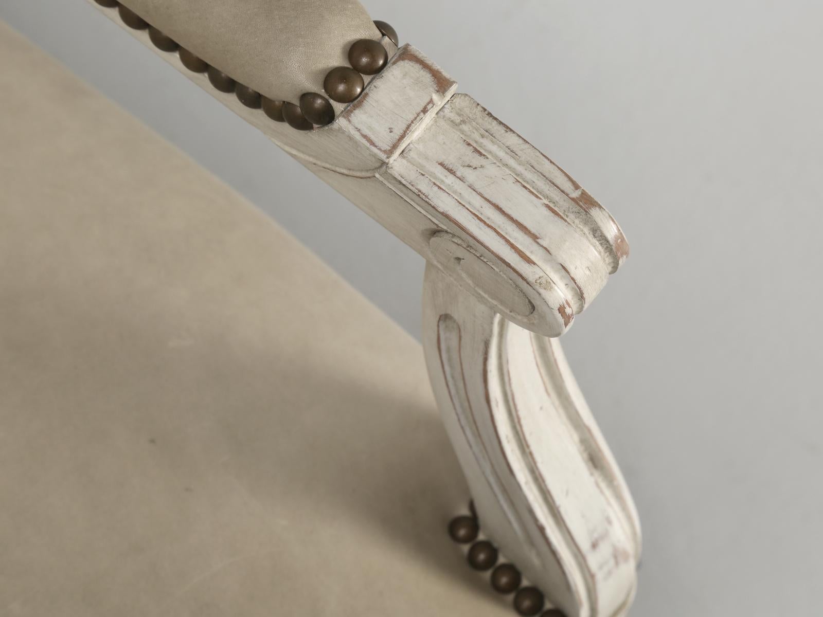 Brass French Louis XVI Armchairs Hand-Made in France Finishing, Upholstery in Chicago For Sale