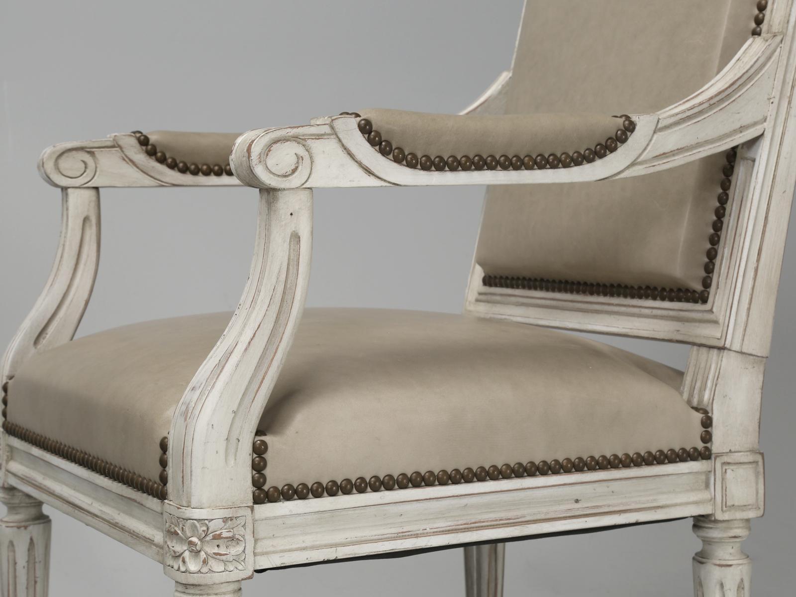 French Louis XVI Armchairs Hand-Made in France Finishing, Upholstery in Chicago For Sale 1