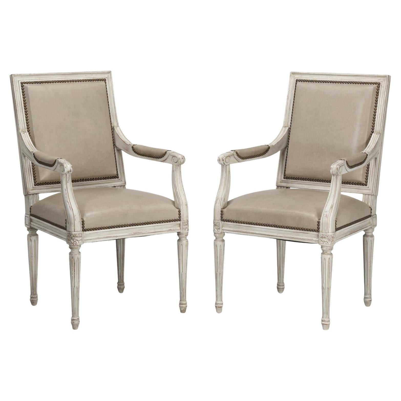 French Louis XVI Armchairs Hand-Made in France Finishing, Upholstery in Chicago