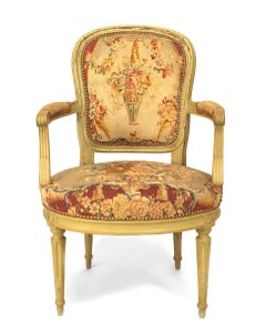 Set di 6 poltrone Luigi XVI con arazzo floreale