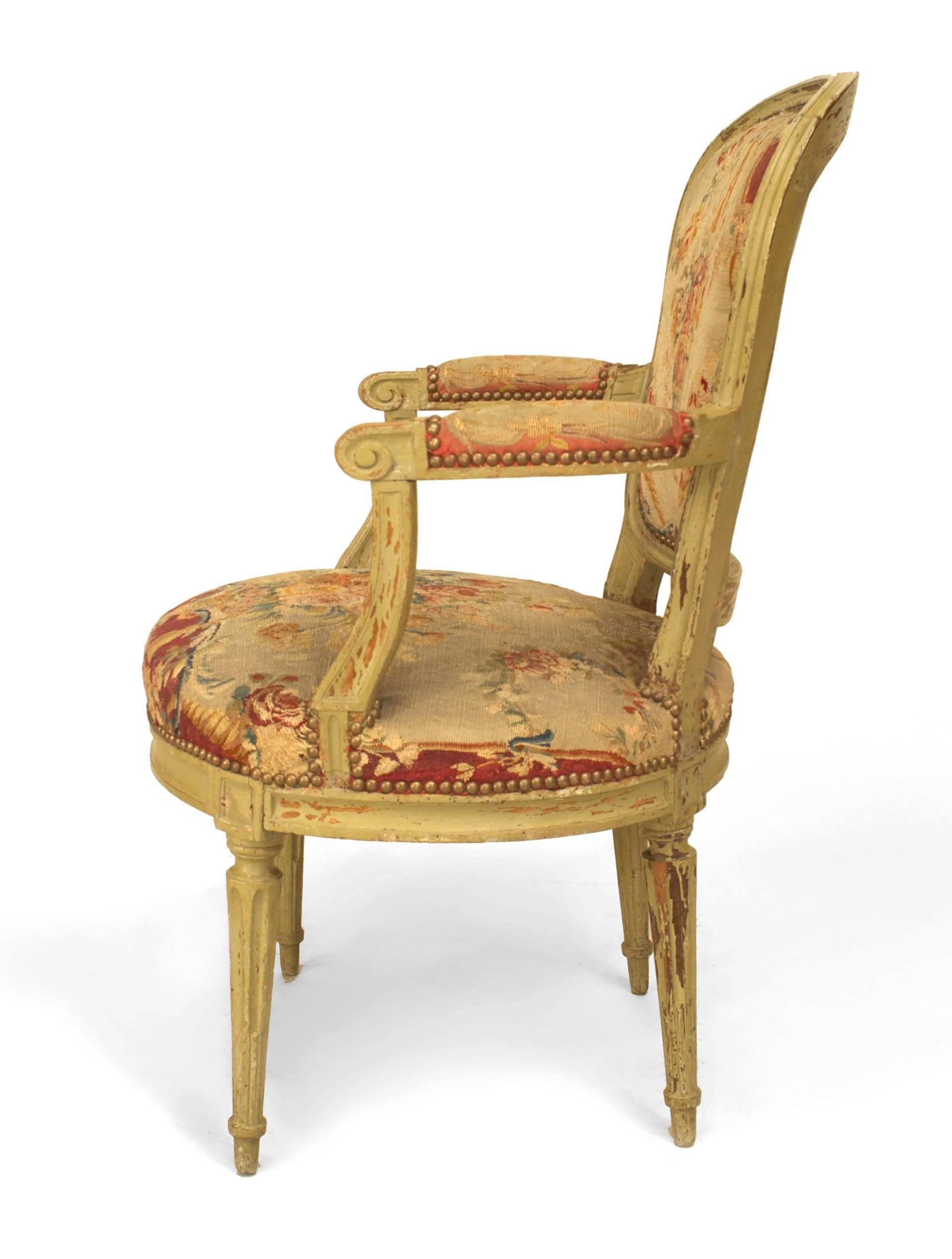 Set of 6 Louis XVI Floral Tapestry Arm Chairs In Good Condition In New York, NY