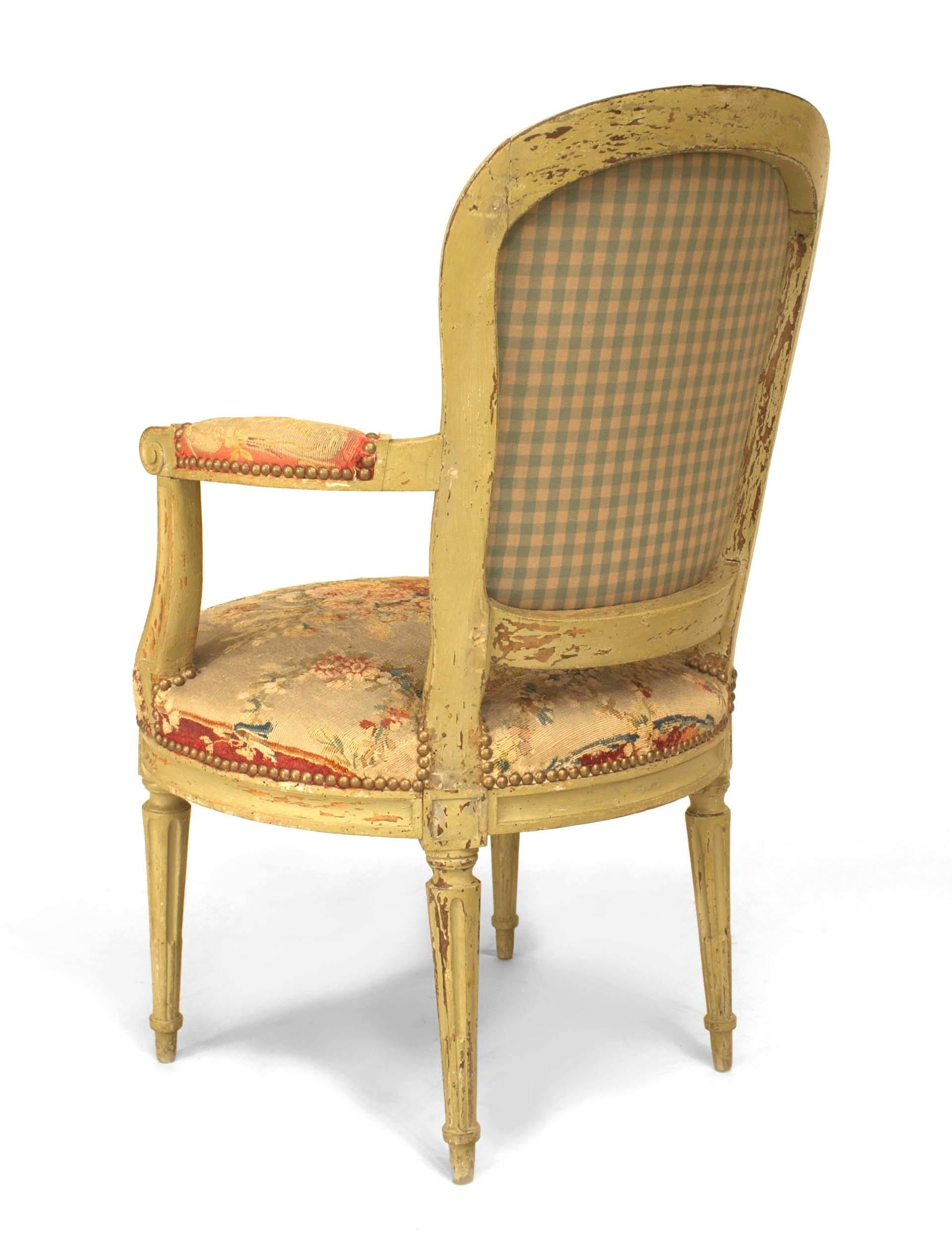 18th Century and Earlier Set of 6 Louis XVI Floral Tapestry Arm Chairs