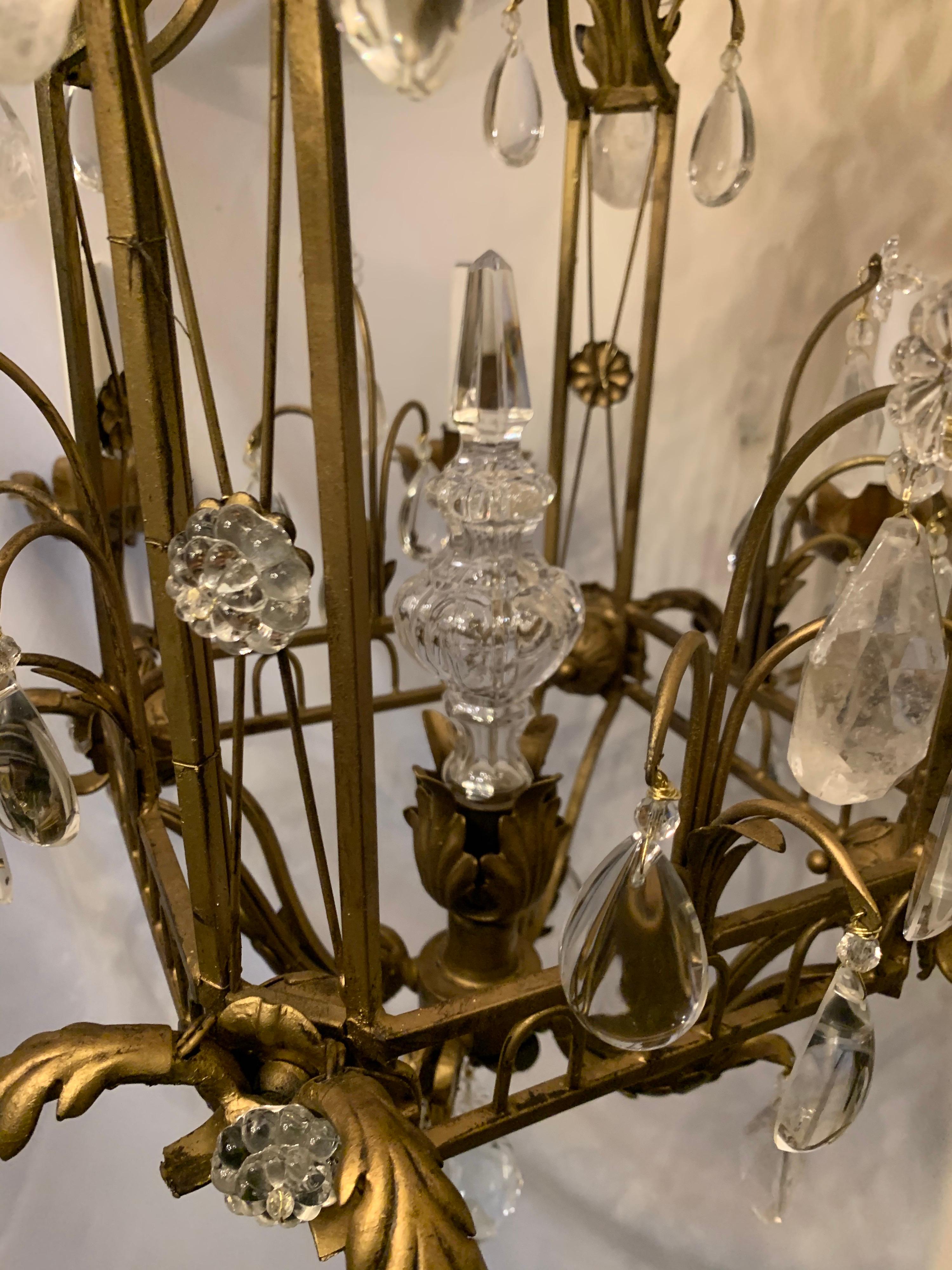 French Louis XVI Baguès Rock Crystal Eight-Light Square Midcentury Chandelier For Sale 4