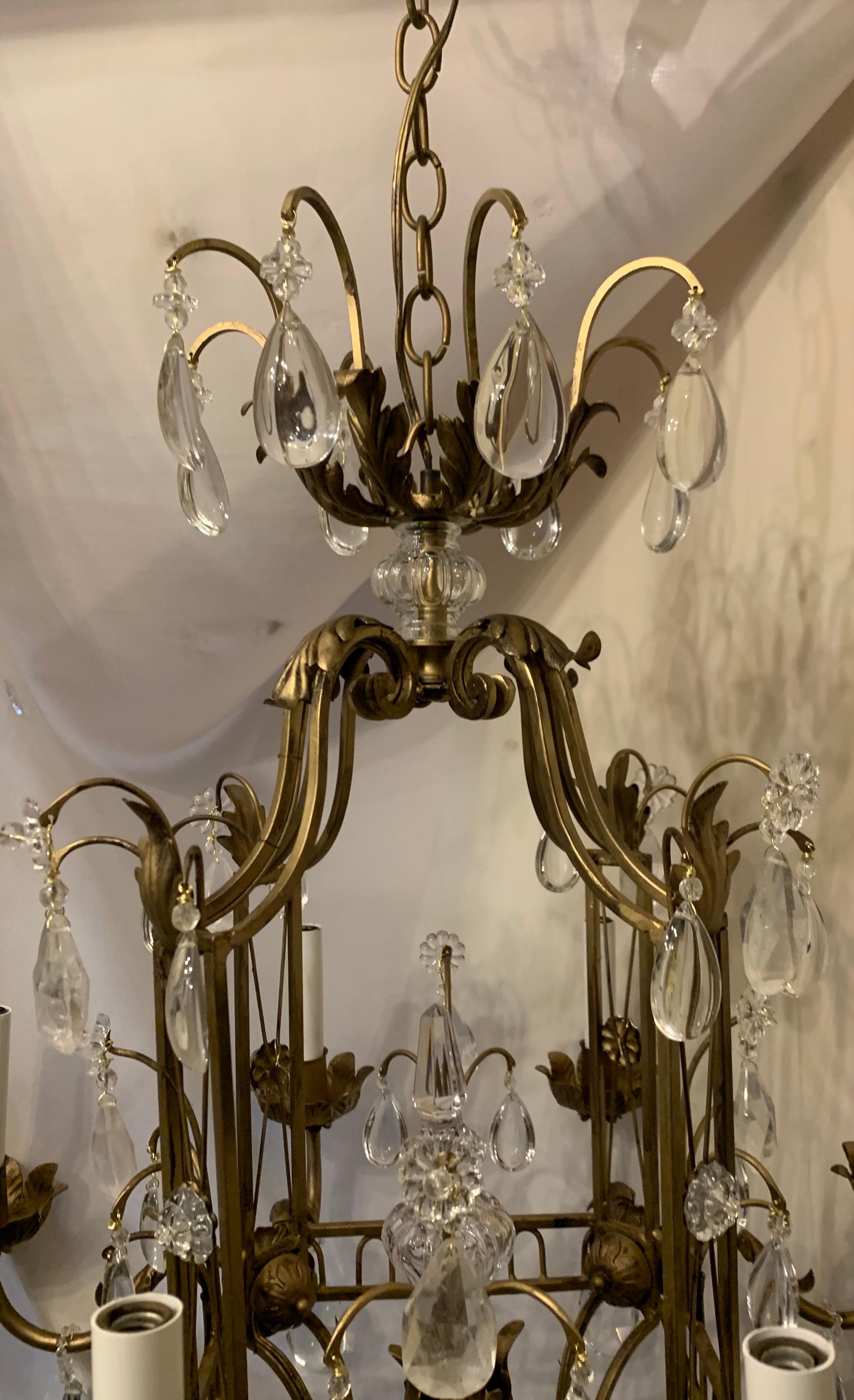 Chinoiserie French Louis XVI Baguès Rock Crystal Eight-Light Square Midcentury Chandelier For Sale