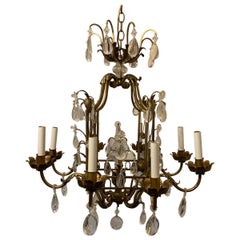 French Louis XVI Baguès Rock Crystal Eight-Light Square Midcentury Chandelier