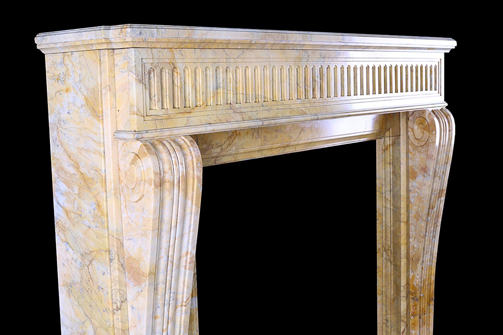 Hand-Carved French Louis XVI Beautifully Sienna Marble Antique Chimney-Piece, 19th Century For Sale