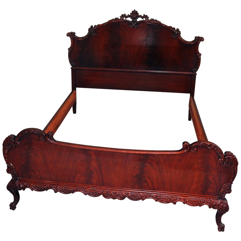 French Louis XVI Berkey and Gay Style Carved Flame Mahogany Bed, circa