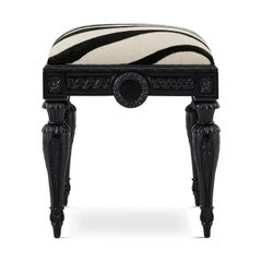 Französisch Louis XVI Schwarz geschnitzt Zebra Vanity Hocker