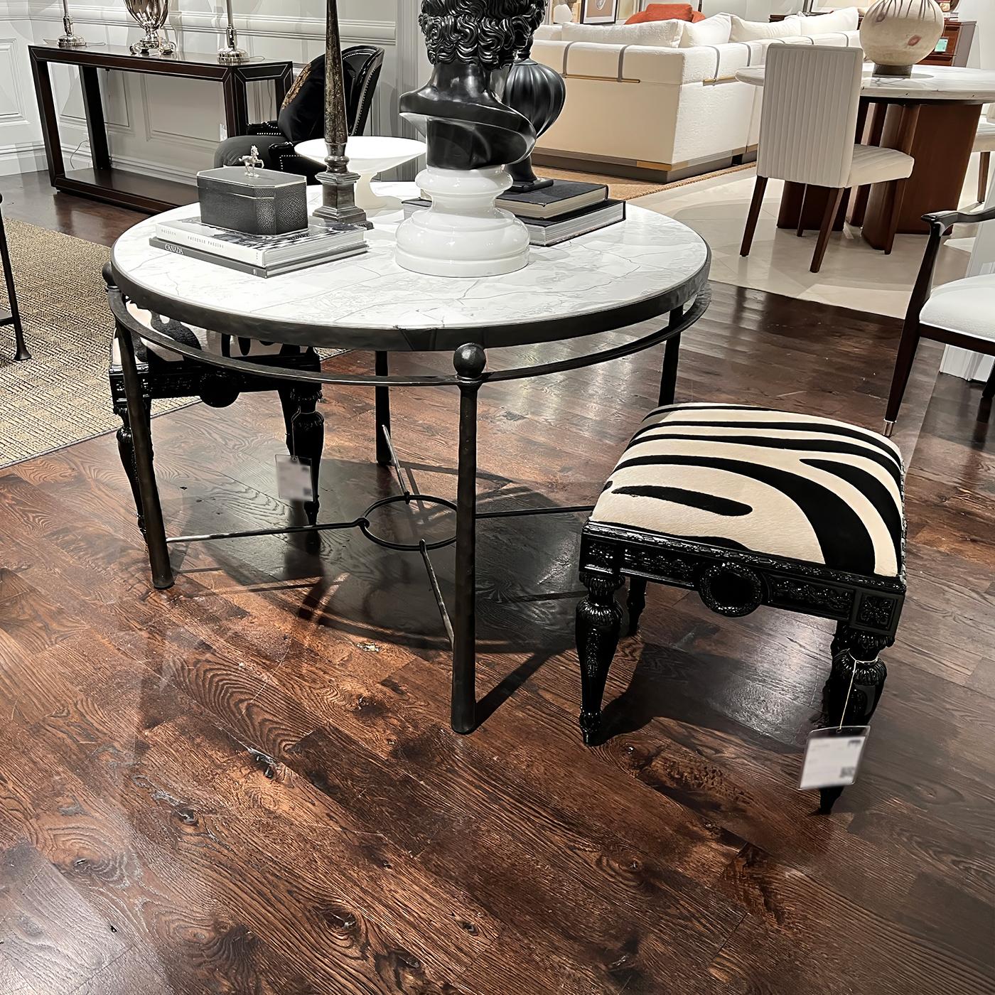 French Louis XVI Black Carved Zebra Vanity Stool In New Condition For Sale In Westwood, NJ