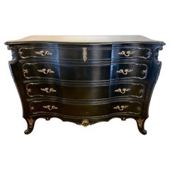 French Louis XVI Black Ebonized and Gilded Dresser Chest