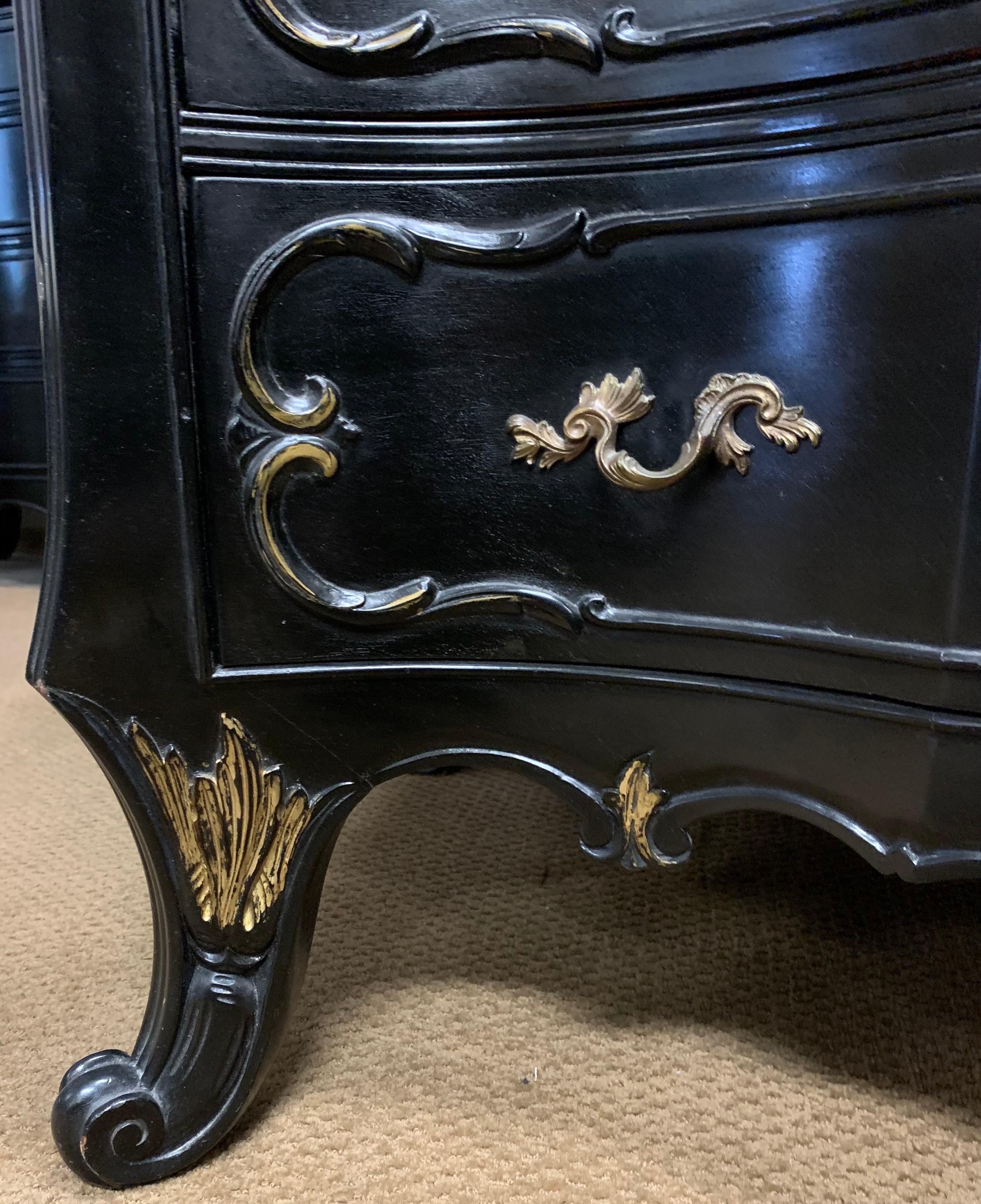 French Louis XVI Black Ebonized Tall Chest of Drawers In Good Condition In West Hartford, CT