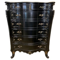 French Louis XVI Black Ebonized Tall Chest of Drawers