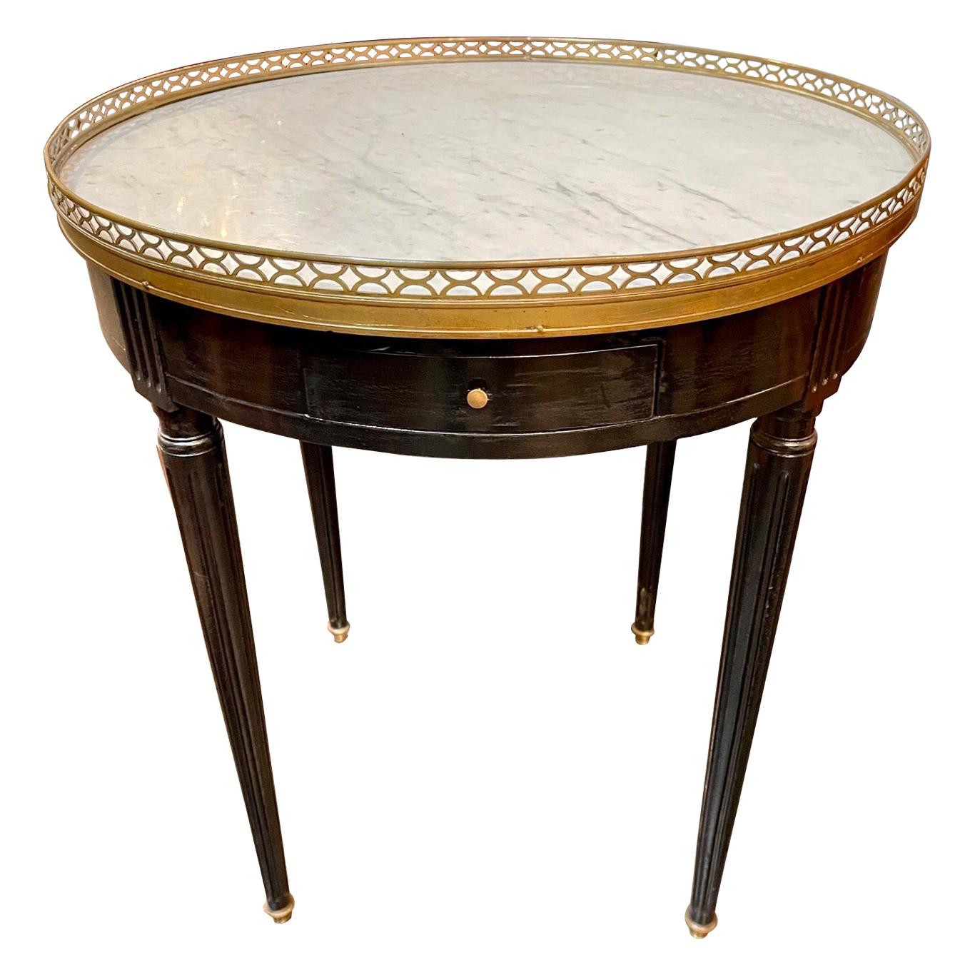 French Louis XVI Black Lacquered Boiullette Table with Marble Top