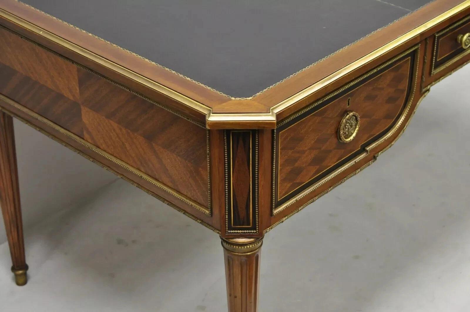 Sconosciuto French Louis XVI Black Leather Top Bureau Plat Desk by Simón Loscertales Bona in vendita