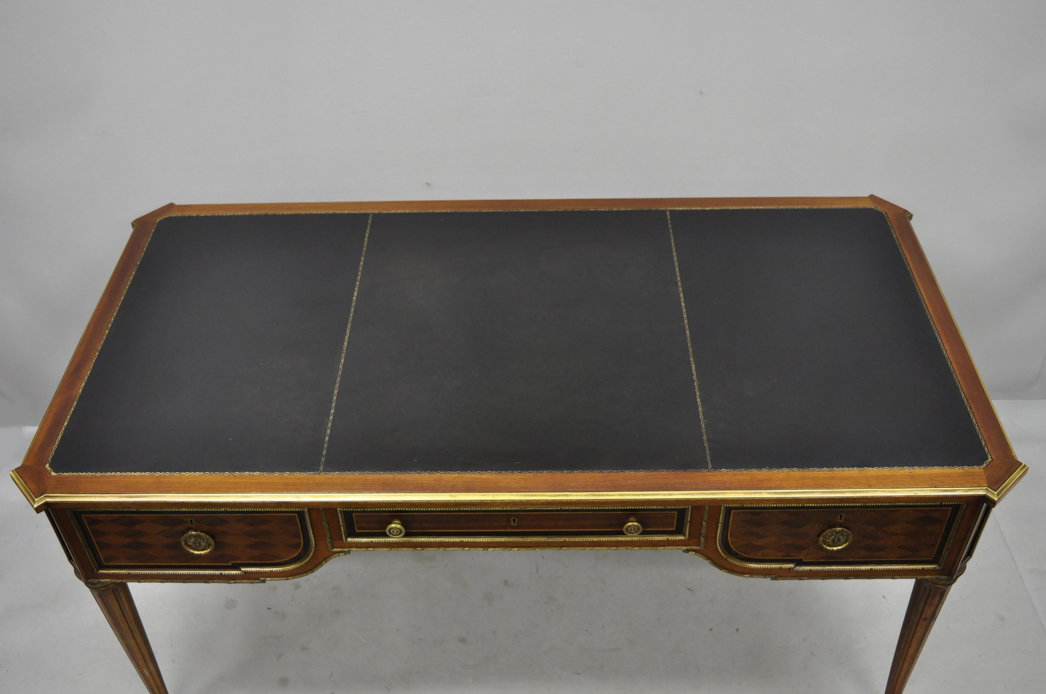 French Louis XVI Black Leather Top Bureau Plat Desk by Simon Loscertales Bona For Sale 1
