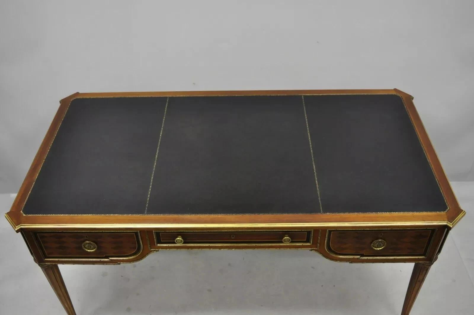 XX secolo French Louis XVI Black Leather Top Bureau Plat Desk by Simón Loscertales Bona in vendita
