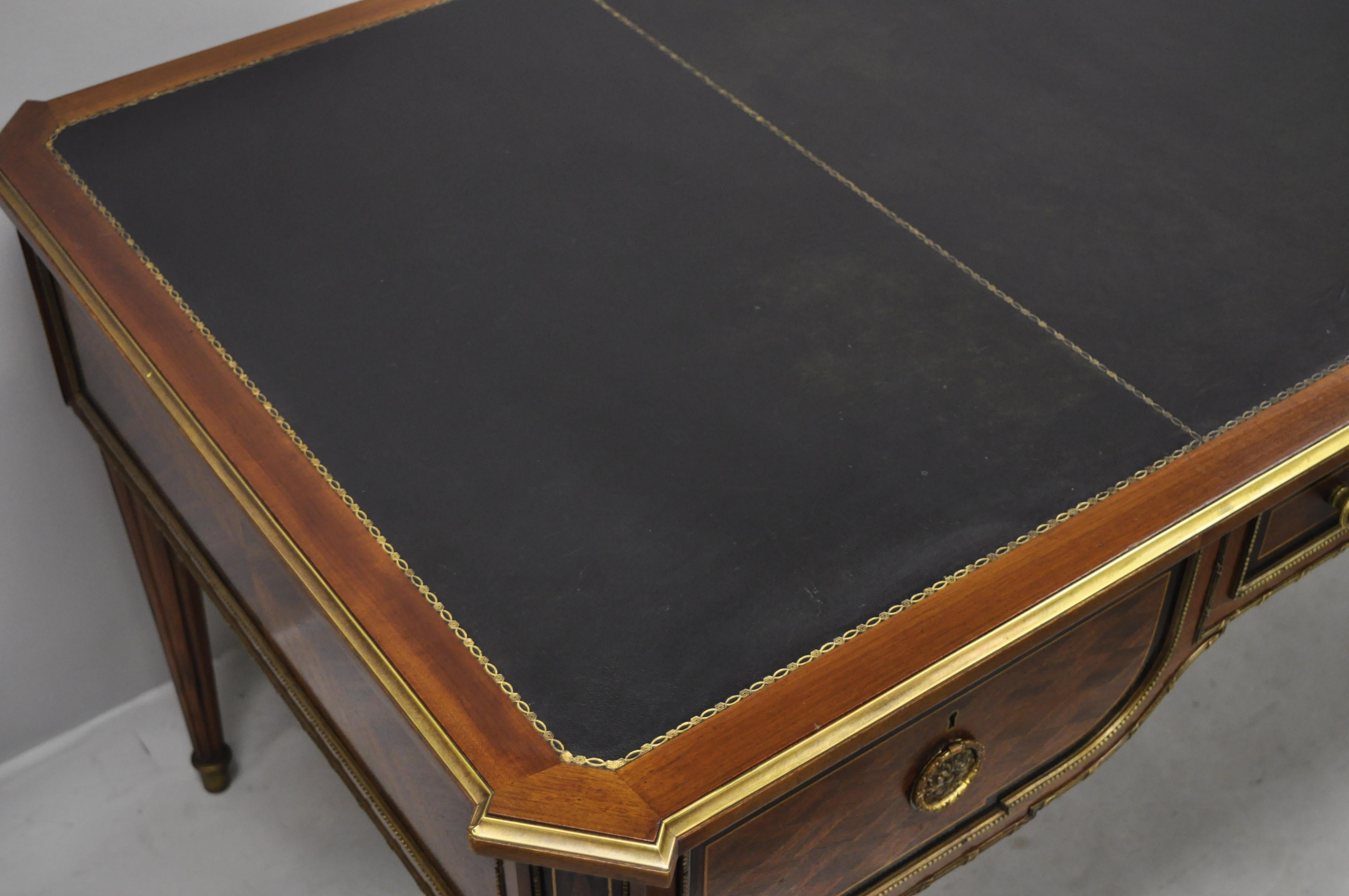 French Louis XVI Black Leather Top Bureau Plat Desk by Simon Loscertales Bona For Sale 2