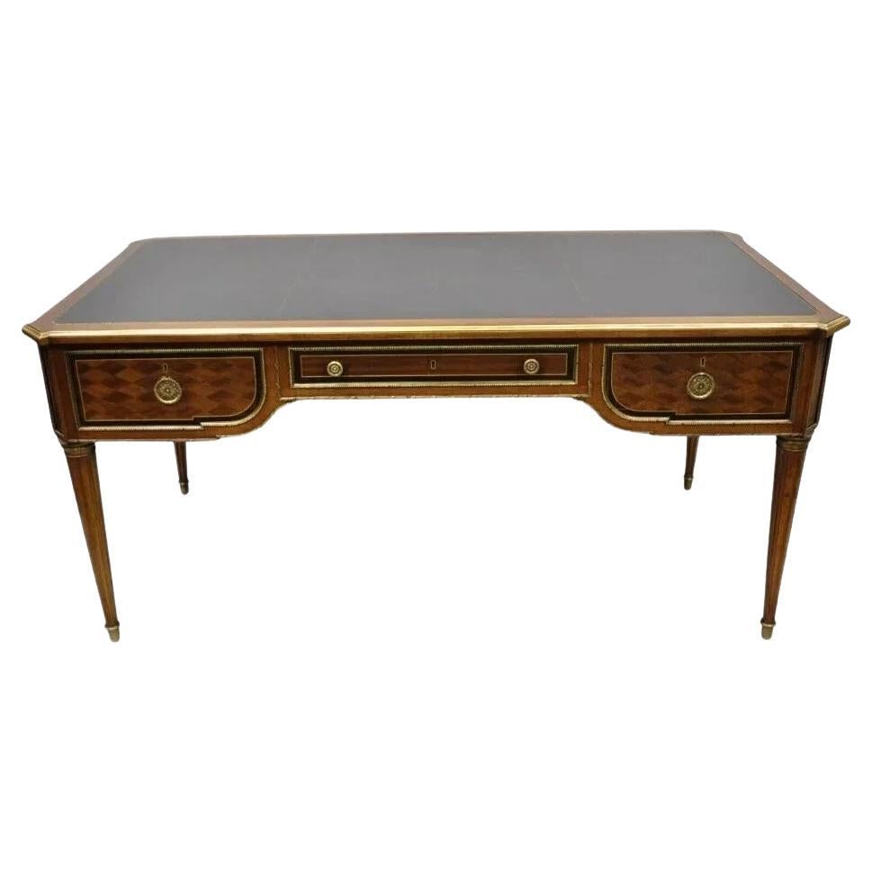 French Louis XVI Black Leather Top Bureau Plat Desk by Simón Loscertales Bona in vendita