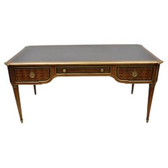 French Louis XVI Black Leather Top Bureau Plat Desk by Simón Loscertales Bona