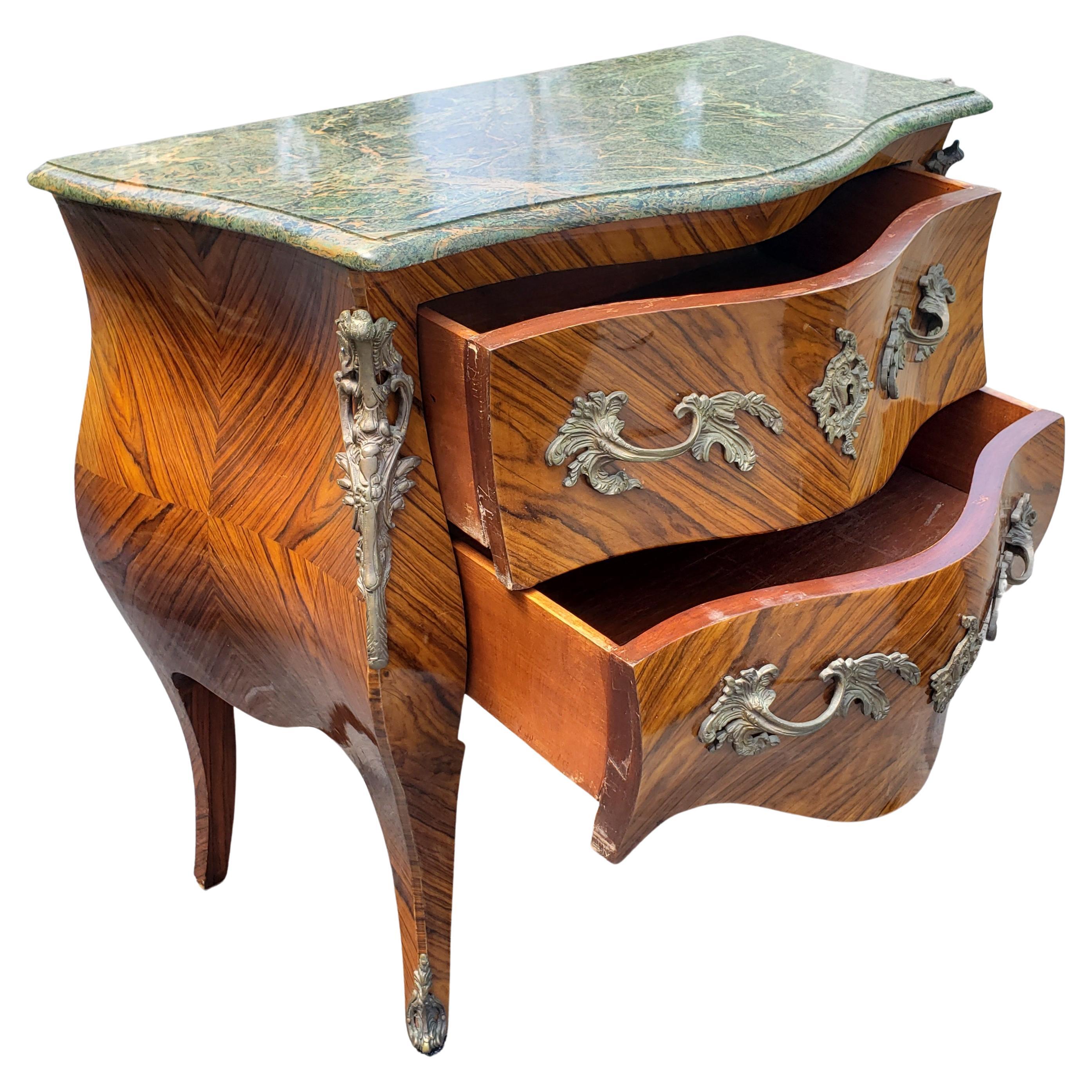 French Louis XVI Bombe Marquetry and Bronze Ormolu Commode w/ Marble Top, C1880s In Good Condition In Germantown, MD