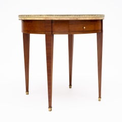 French Louis XVI Bouillotte Side Table, Rosewood, Violet Brocatelle Marble, 1920