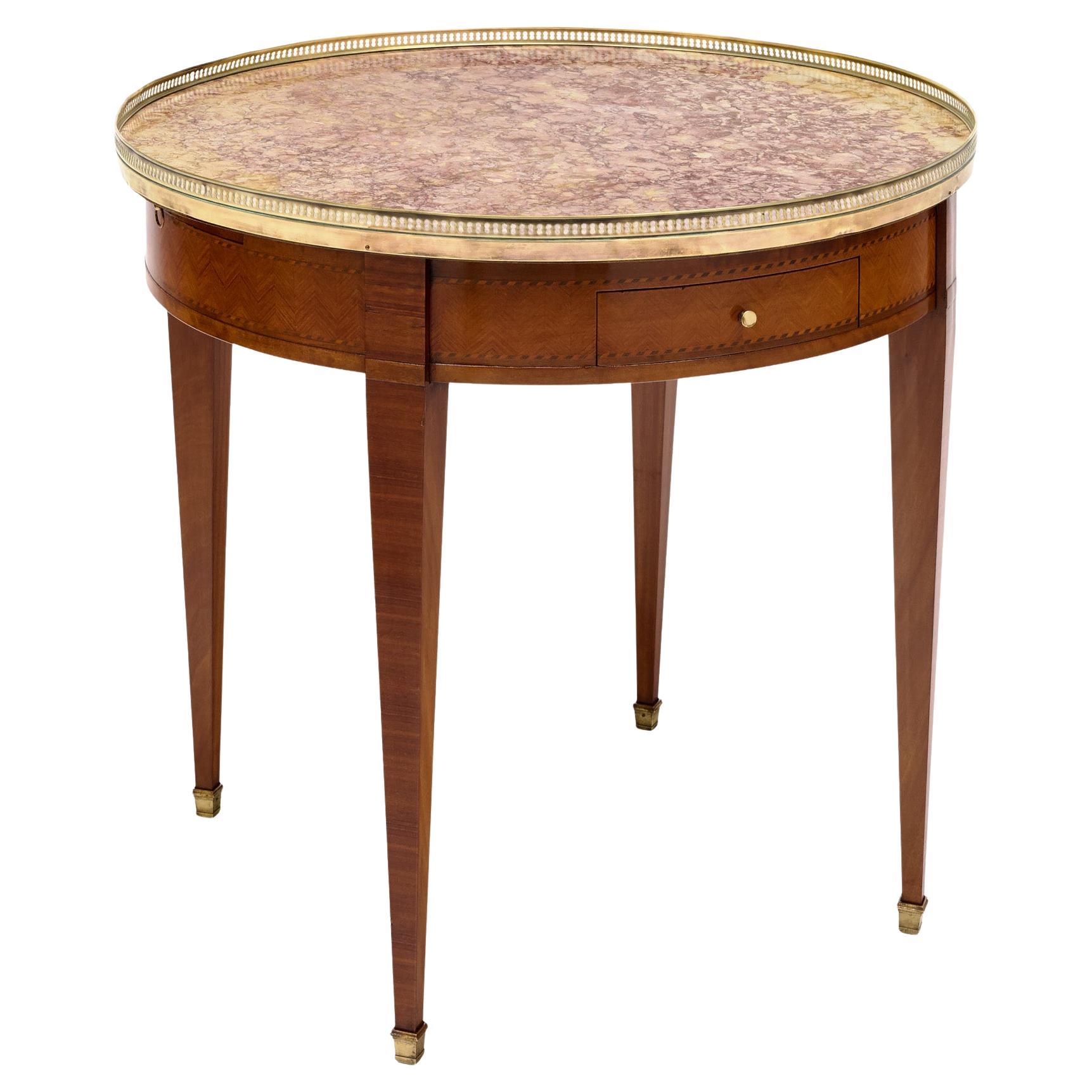 French Louis XVI Bouillotte Side Table, Rosewood, Violet Brocatelle Marble, 1920