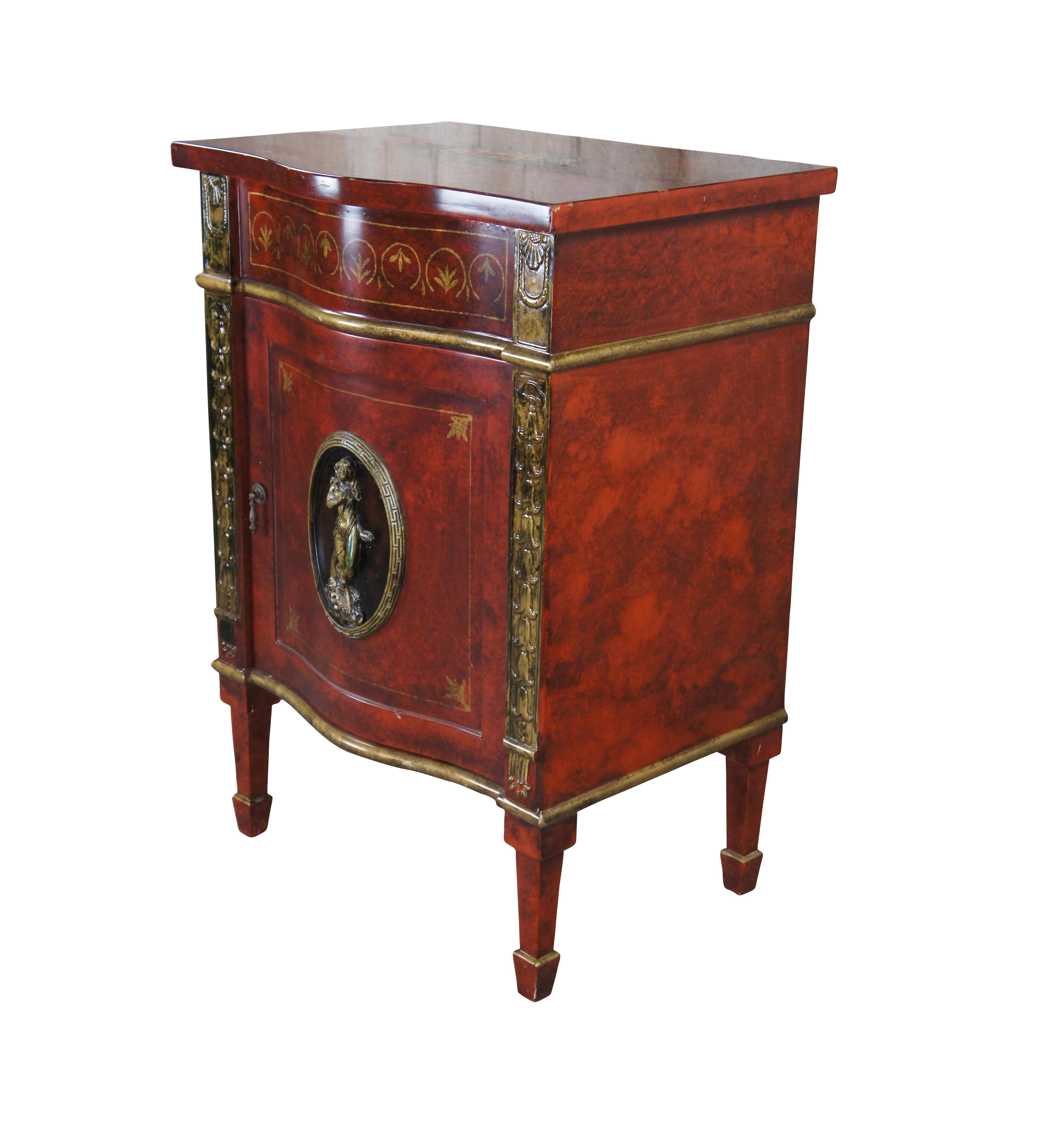 French Louis XVI Boulle Style Marbled Lacquer Serpentine Table Cabinet Commode In Good Condition In Dayton, OH
