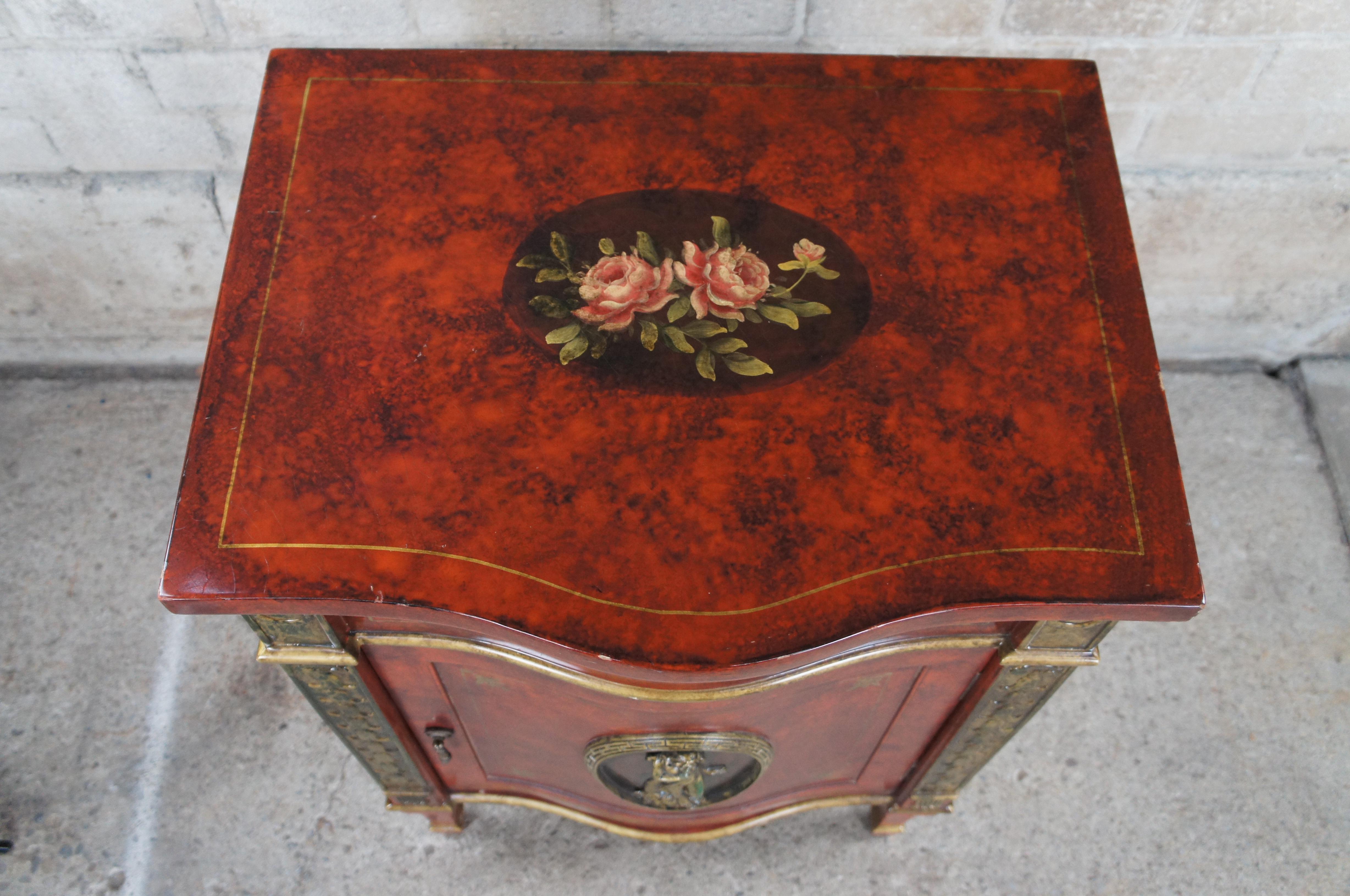 20th Century French Louis XVI Boulle Style Marbled Lacquer Serpentine Table Cabinet Commode