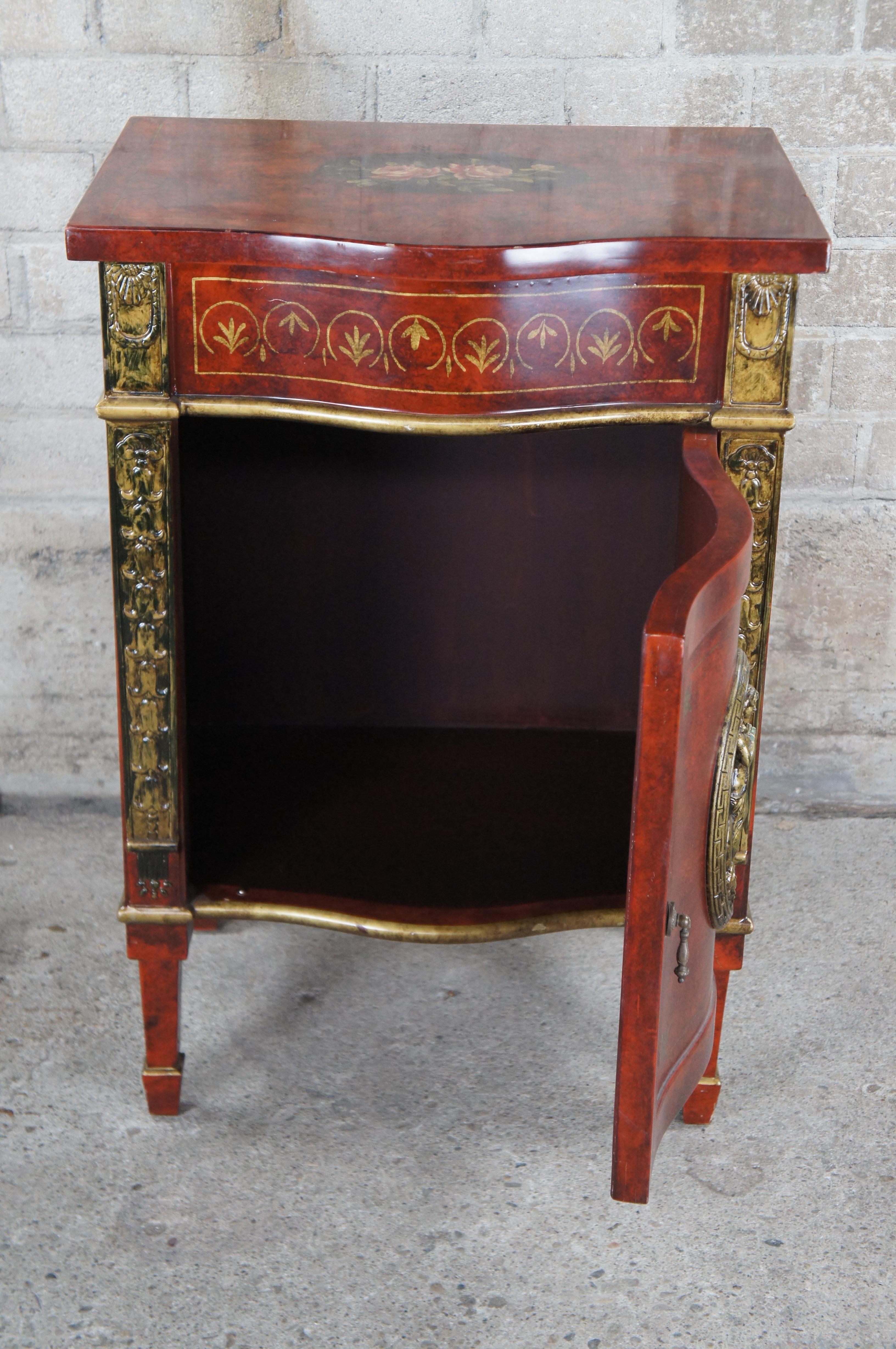 French Louis XVI Boulle Style Marbled Lacquer Serpentine Table Cabinet Commode 2