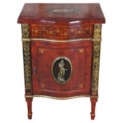 French Louis XVI Boulle Style Marbled Lacquer Serpentine Table Cabinet Commode