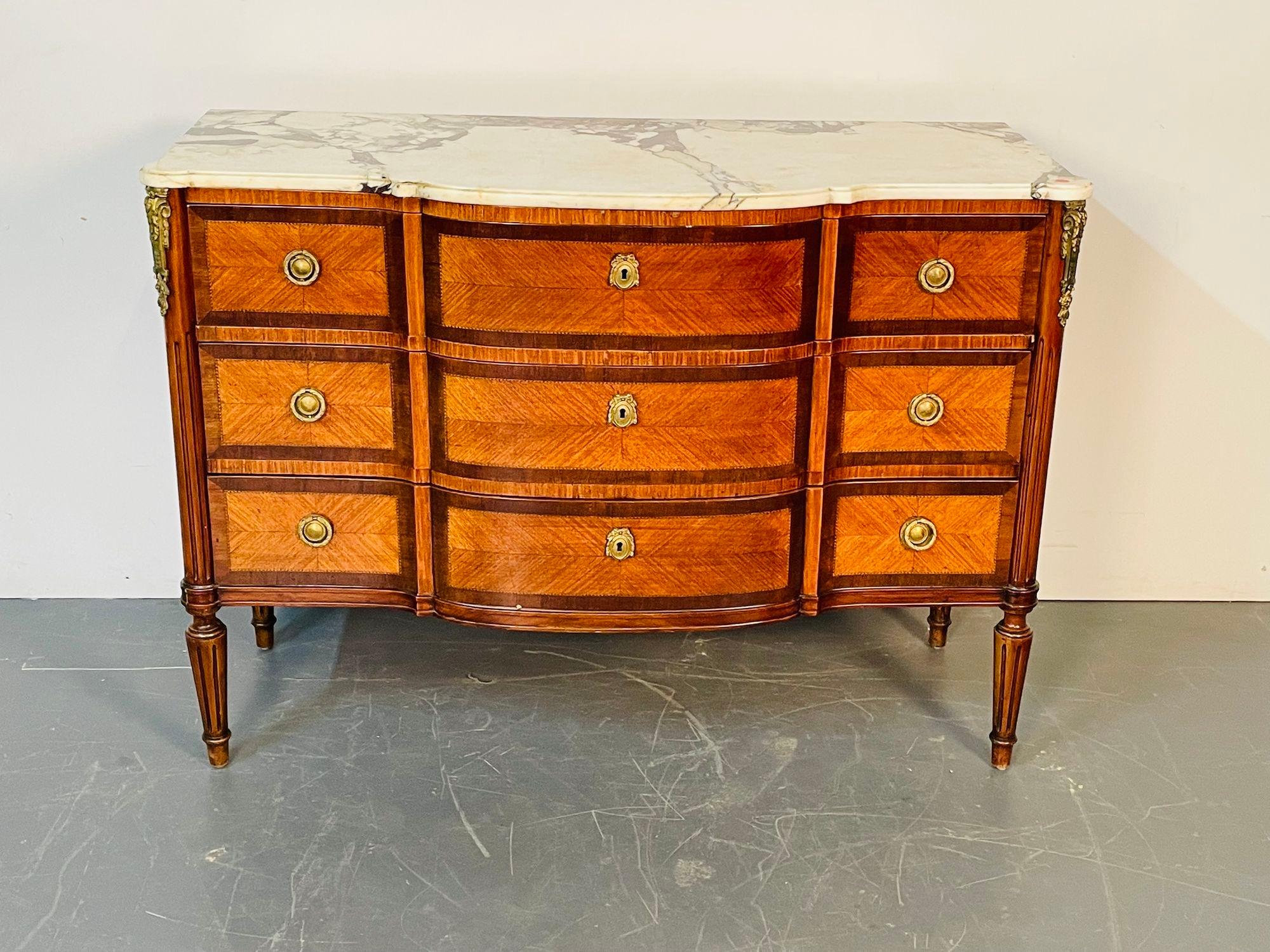 French Louis XVI Bow Front Commode, Chest, Dresser, Marble Top, Bronze Mounted In Good Condition In Stamford, CT