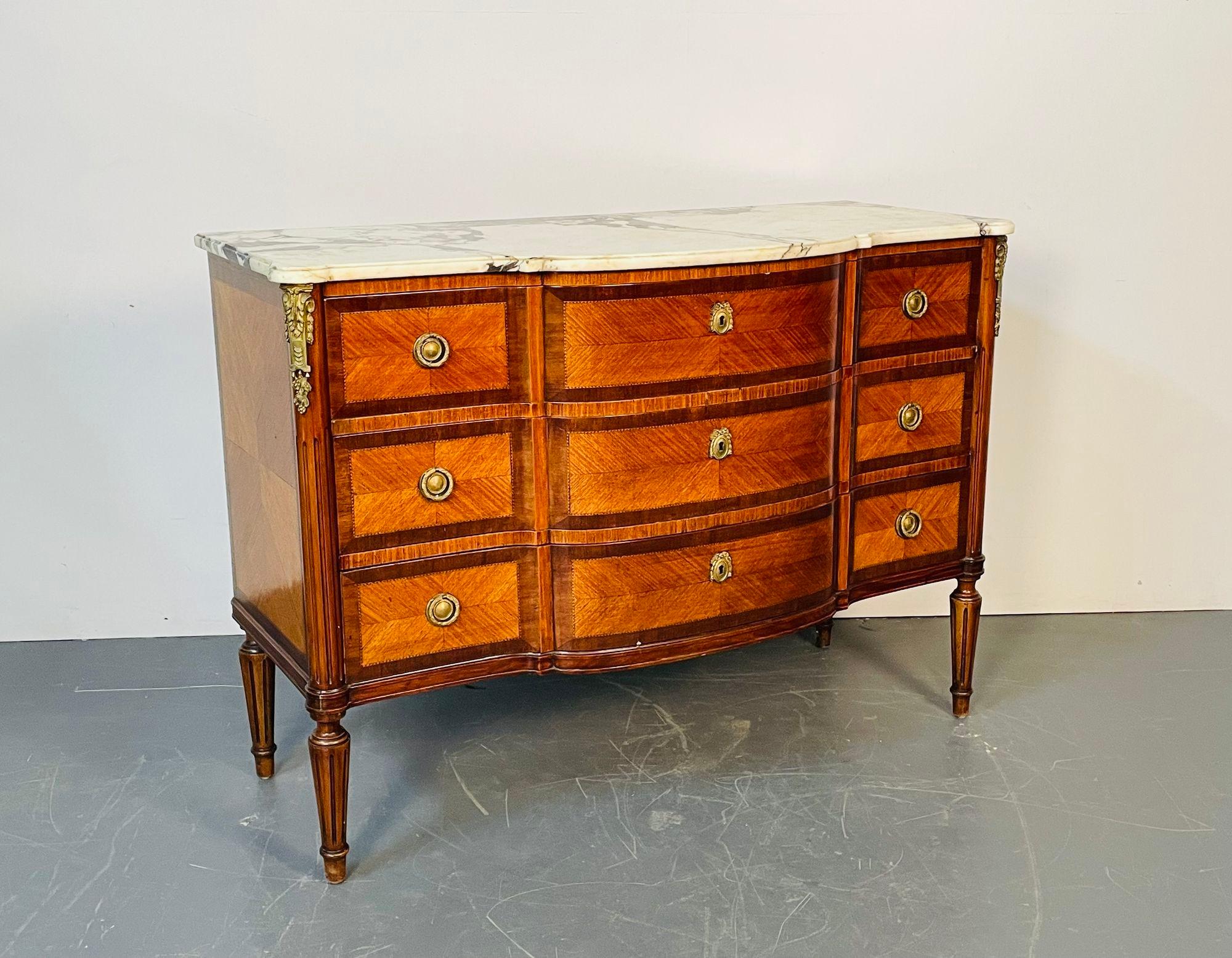 French Louis XVI Bow Front Commode, Chest, Dresser, Marble Top, Bronze Mounted 3
