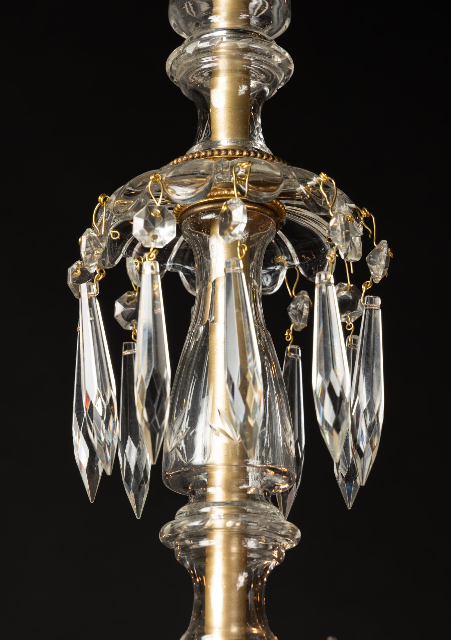 French Louis XVI Bronze and Crystal Chandelier with Crystal Stem, Pair Available For Sale 6