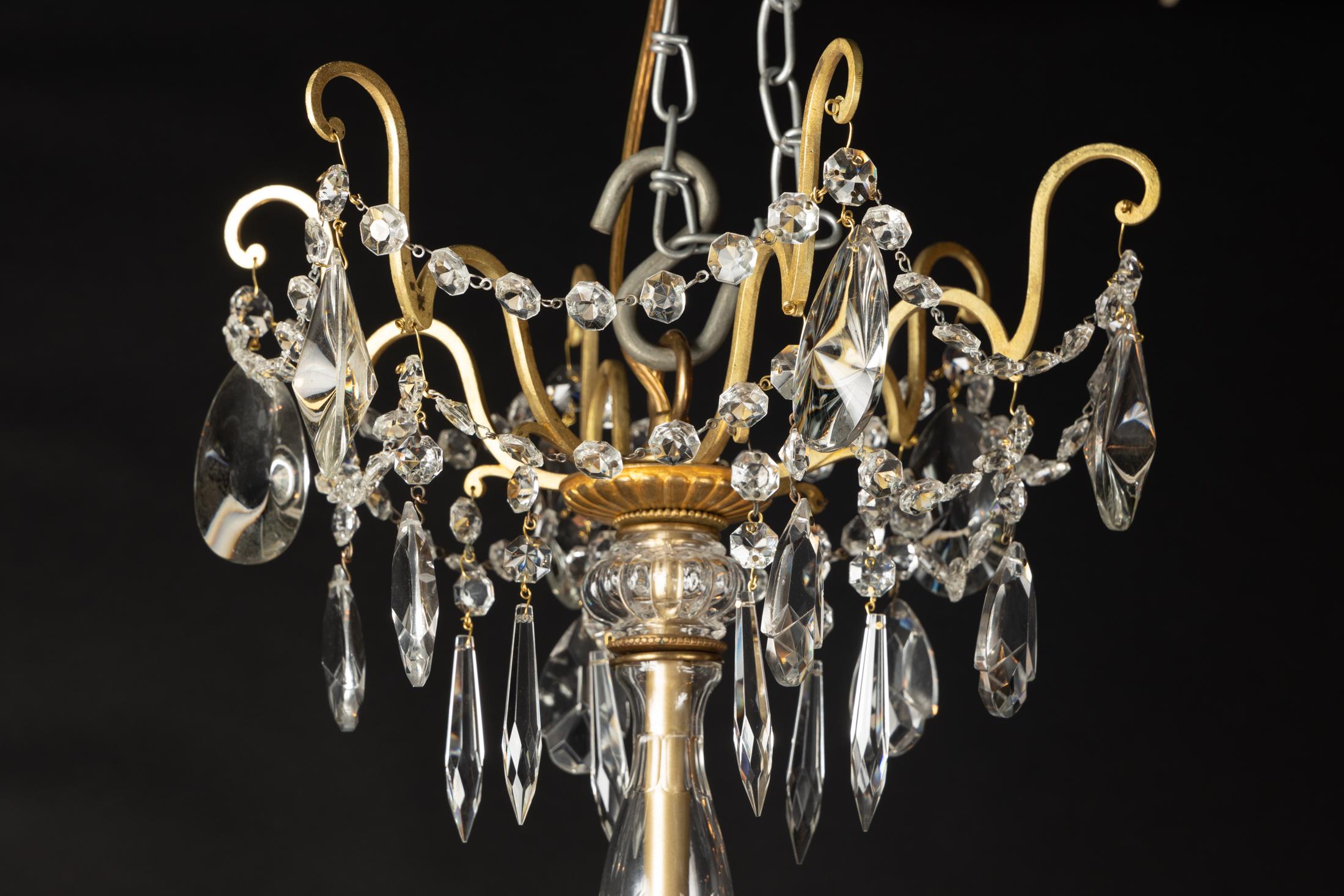 French Louis XVI Bronze and Crystal Chandelier with Crystal Stem, Pair Available For Sale 8