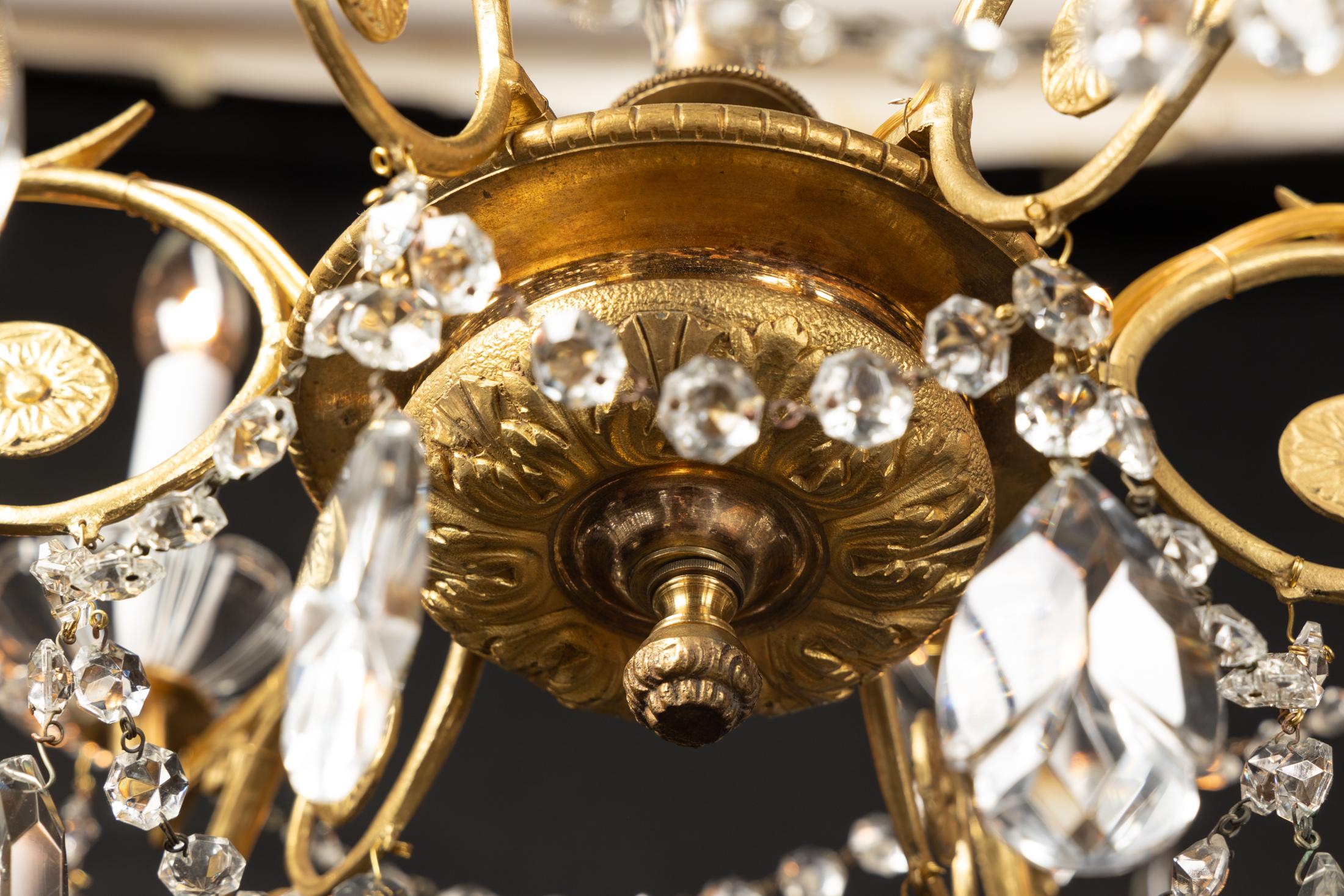 French Louis XVI Bronze and Crystal Chandelier with Crystal Stem, Pair Available For Sale 3