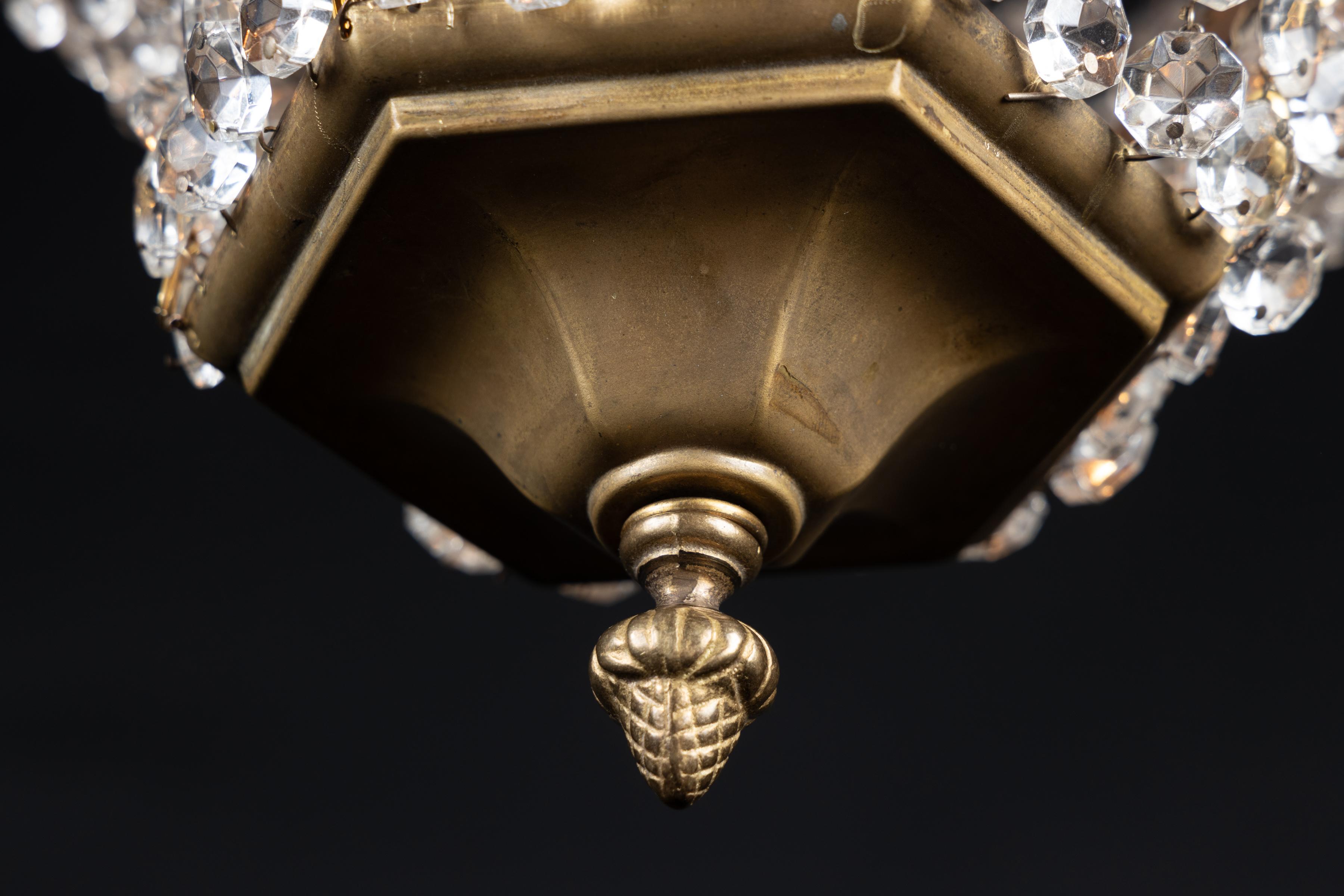XX secolo Plafoniera francese Luigi XVI in bronzo e cristallo in vendita